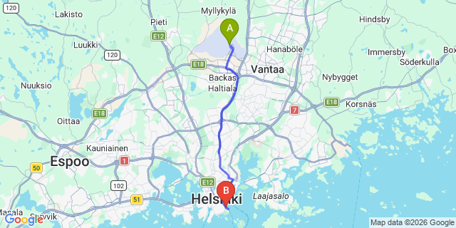Map: Helsinki Airport (HEL) to Helsinki Ports
