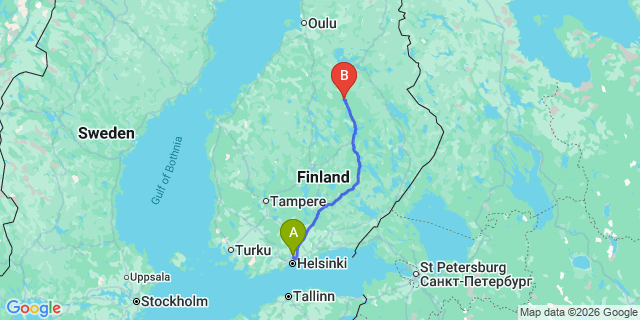 Map: Helsinki Airport (HEL) to Iisalmi