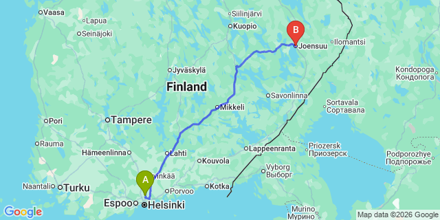 Map: Helsinki Airport (HEL) to Joensuu