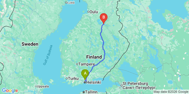 Map: Helsinki Airport (HEL) to Kajaani