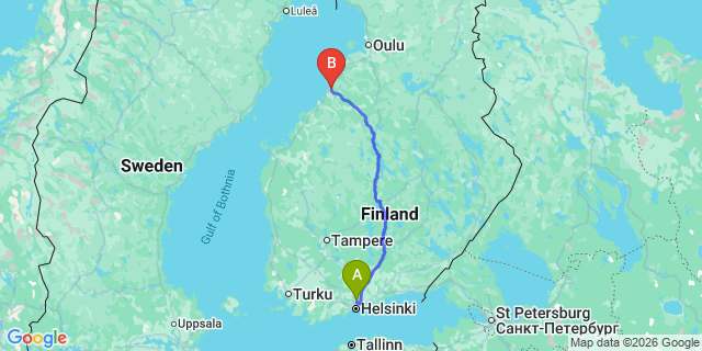 Map: Helsinki Airport (HEL) to Kalajoki