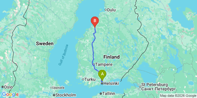 Map: Helsinki Airport (HEL) to Kannus