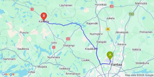 Map: Helsinki Airport (HEL) to Karkkila