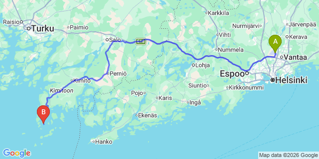 Map: Helsinki Airport (HEL) to Kasnas