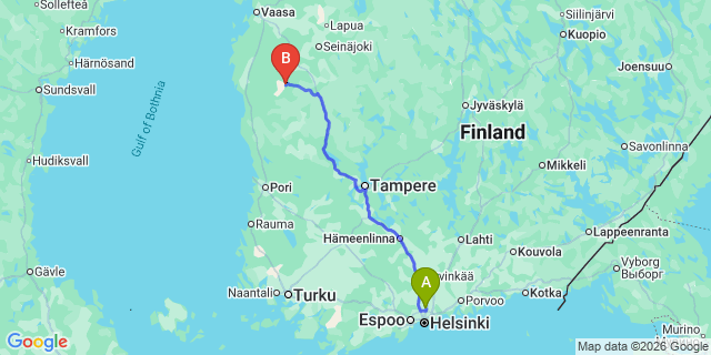 Map: Helsinki Airport (HEL) to Kauhajoki