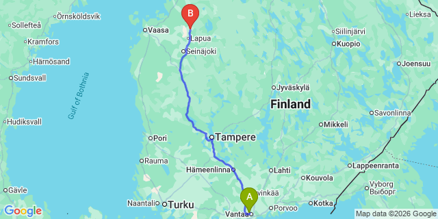 Map: Helsinki Airport (HEL) to Kauhava