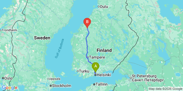 Map: Helsinki Airport (HEL) to Kaustinen