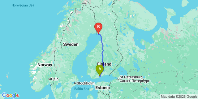 Map: Helsinki Airport (HEL) to Kemi