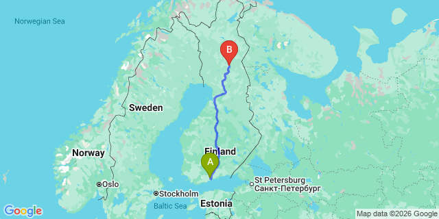 Map: Helsinki Airport (HEL) to Kemijarvi