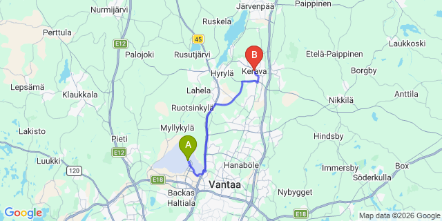 Map: Helsinki Airport (HEL) to Kerava
