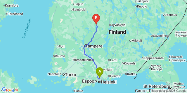 Map: Helsinki Airport (HEL) to Keuruu