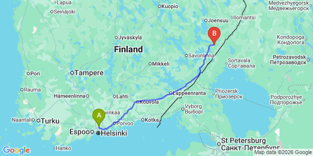 Map: Helsinki Airport (HEL) to Kitee