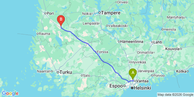 Map: Helsinki Airport (HEL) to Kokemaki