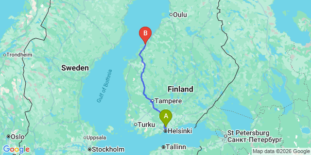 Map: Helsinki Airport (HEL) to Kokkola