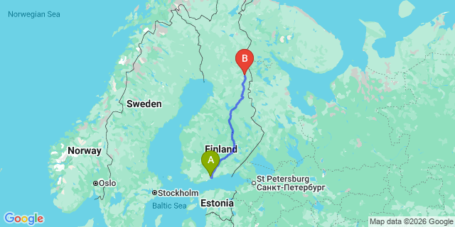 Map: Helsinki Airport (HEL) to Kuusamo
