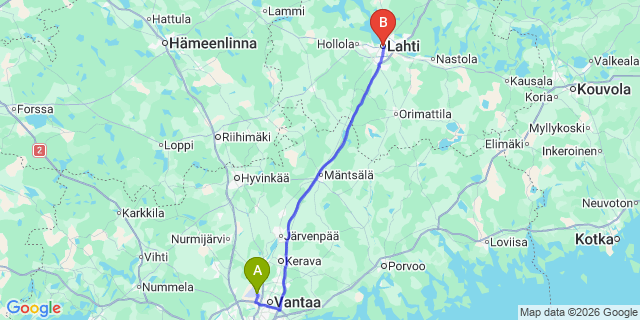 Map: Helsinki Airport (HEL) to Lahti