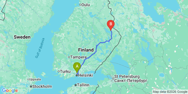 Map: Helsinki Airport (HEL) to Lieksa