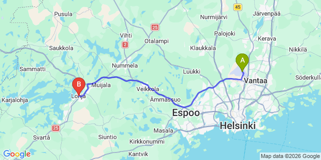 Map: Helsinki Airport (HEL) to Lohja