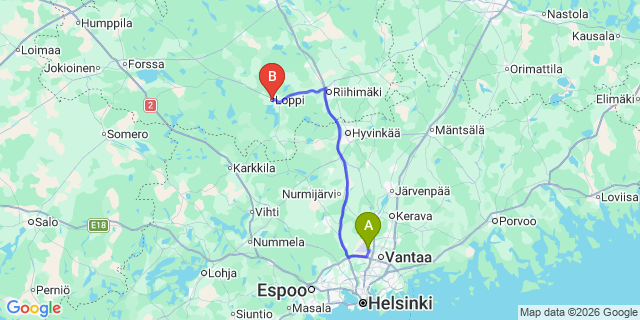 Map: Helsinki Airport (HEL) to Loppi