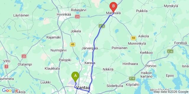 Map: Helsinki Airport (HEL) to Mäntsälä