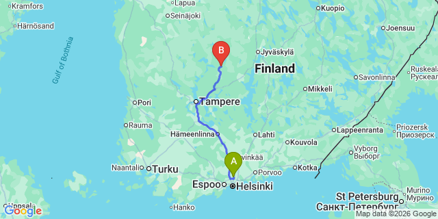 Map: Helsinki Airport (HEL) to Mantta-Vilppula