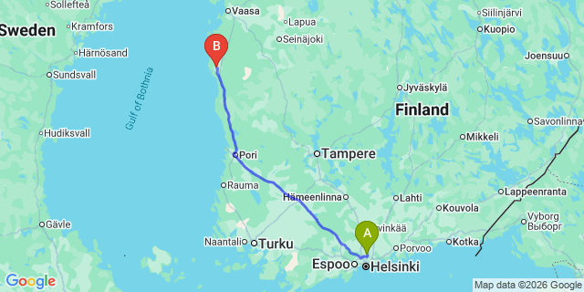 Map: Helsinki Airport (HEL) to Narpio