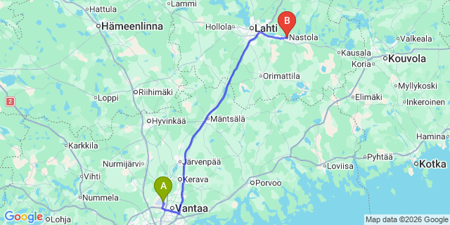 Map: Helsinki Airport (HEL) to Nastola