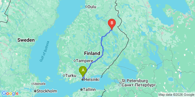 Map: Helsinki Airport (HEL) to Nurmes
