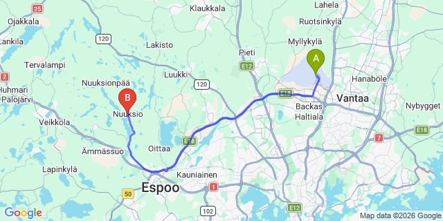 Map: Helsinki Airport (HEL) to Nuuksio