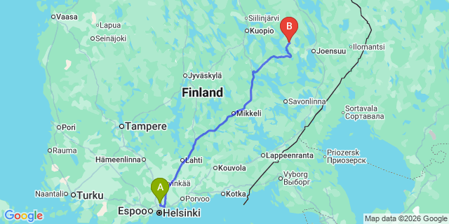 Map: Helsinki Airport (HEL) to Outokumpu