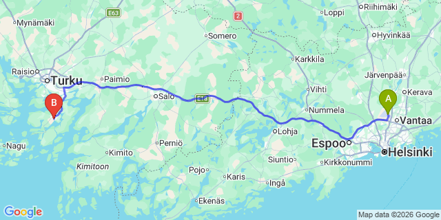 Map: Helsinki Airport (HEL) to Pargas