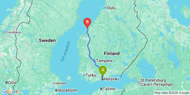 Map: Helsinki Airport (HEL) to Pietarsaari