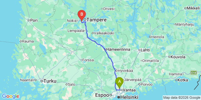 Map: Helsinki Airport (HEL) to Pikkala