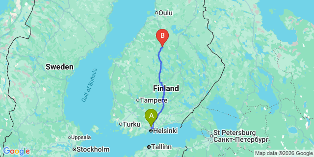 Map: Helsinki Airport (HEL) to Pyhajarvi