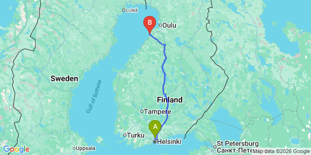 Map: Helsinki Airport (HEL) to Raahe