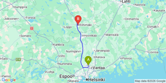 Map: Helsinki Airport (HEL) to Riihimäki