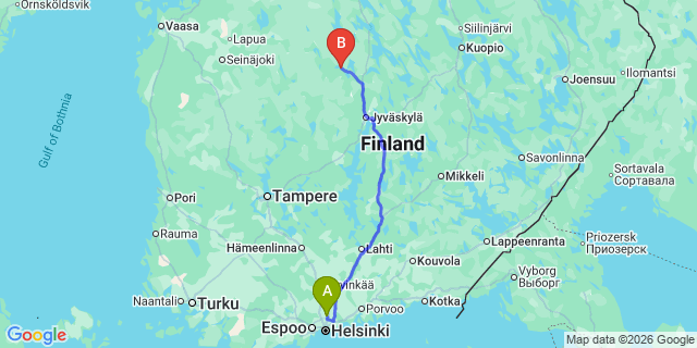 Map: Helsinki Airport (HEL) to Saarijarvi
