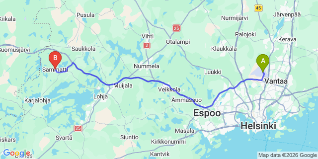 Map: Helsinki Airport (HEL) to Sammatti