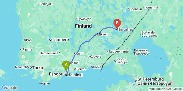Map: Helsinki Airport (HEL) to Savonlinna