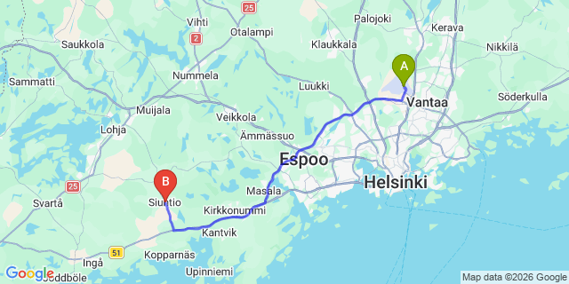 Map: Helsinki Airport (HEL) to Siuntio