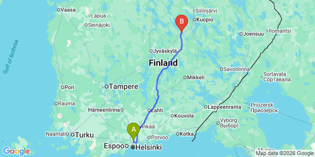 Map: Helsinki Airport (HEL) to Suonenjoki
