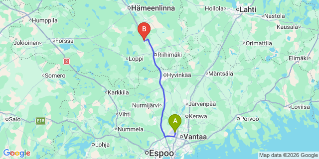 Map: Helsinki Airport (HEL) to Tervakoski