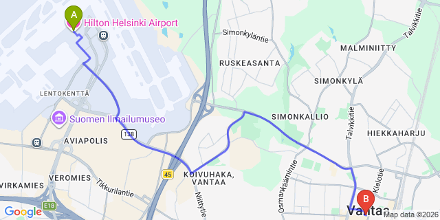 Map: Helsinki Airport (HEL) to Tikkurila