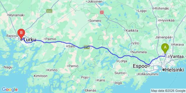 Map: Helsinki Airport (HEL) to Turku