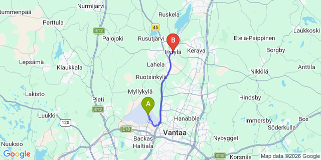 Map: Helsinki Airport (HEL) to Tuusula