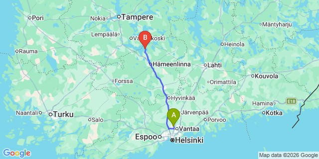 Map: Helsinki Airport (HEL) to Tyrvanto