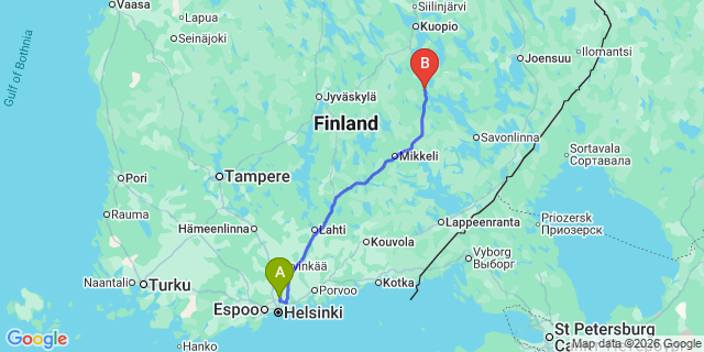 Map: Helsinki Airport (HEL) to Varkaus