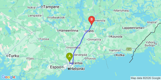 Map: Helsinki Airport (HEL) to Vierumaki