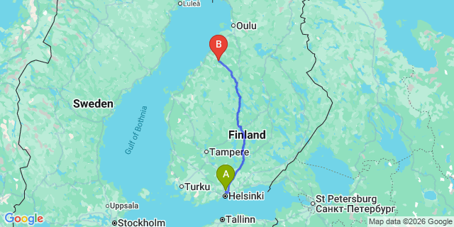 Map: Helsinki Airport (HEL) to Ylivieska