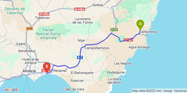 Map: Almeria Airport (LEI) to Carboneras